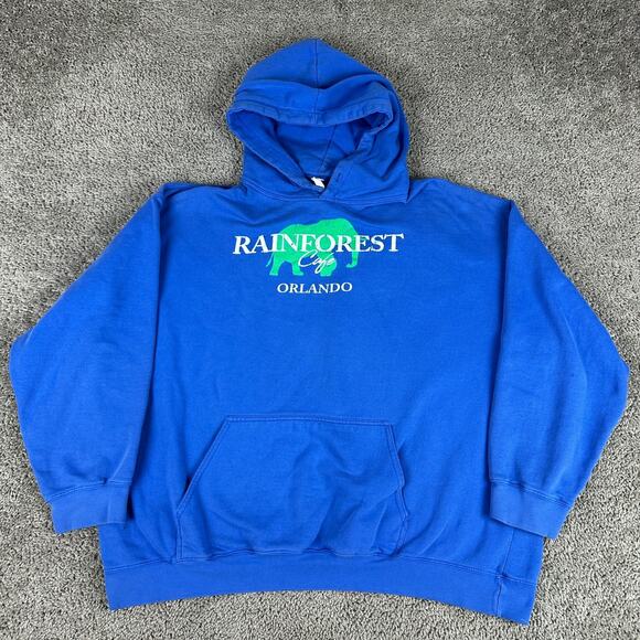 Rainforest Cafe Hoodie Mens 2XL Blue Green Orlando Pullover Sweatshirt - Picture 1 of 12